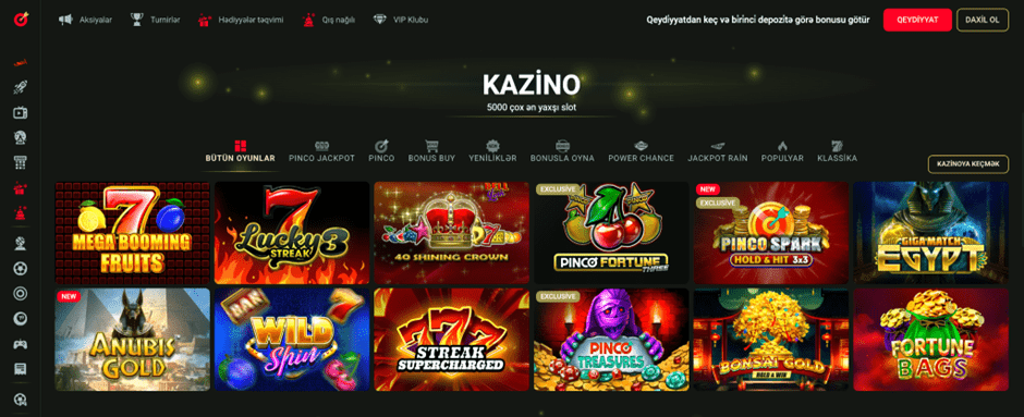 Pinco kazinoda slot oyunları və onlayn kazino bölməsi — 5000-dən çox oyun